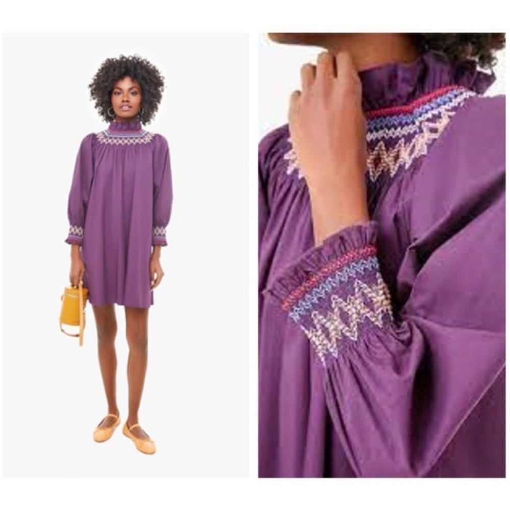 Pomander Place Embroidered smocked Wrenley Mini Dress Plum Purple S Tuckernuck